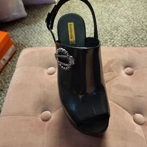 Womens Black Wedged High Heel Spring/Summer Shoe. Size 7m .